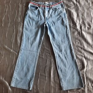 Vintage Tommy Hilfiger Straight Jeans Womens Size 8 Logo Waist Band Light Wash